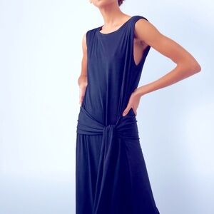 Kal Rieman tie waist sleeveless knit midi dress navy XS